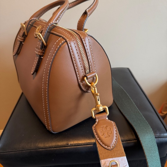 Tory Burch Brown Leather Barrel Tote - Picture 3 of 13